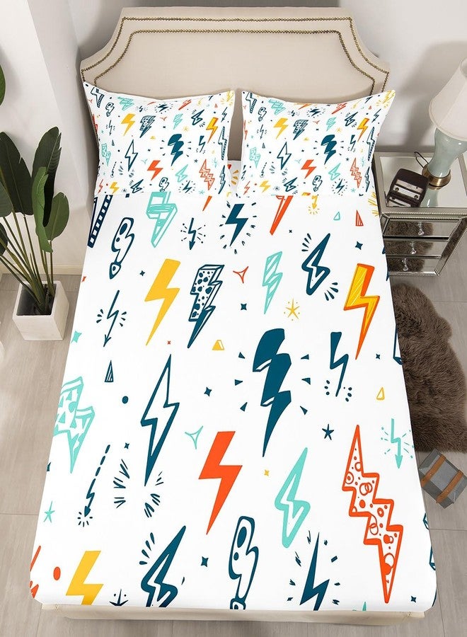 Homewish Cartoon Flashing Lightning Fitted Sheet Twin Size Videos Games Bedding Set 2Pcs for Kids Boys Girls Teens Bedroom Decor Colorful Lightning Bed Sheet Modern Fashion Deep Pocket Sheet,1 Pillowcase - Image 3